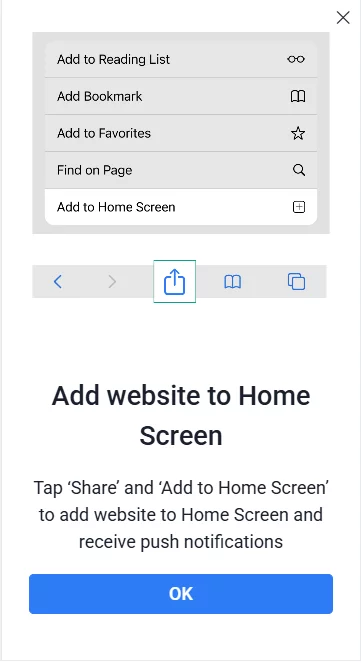 web push subscription on iOS pop-up