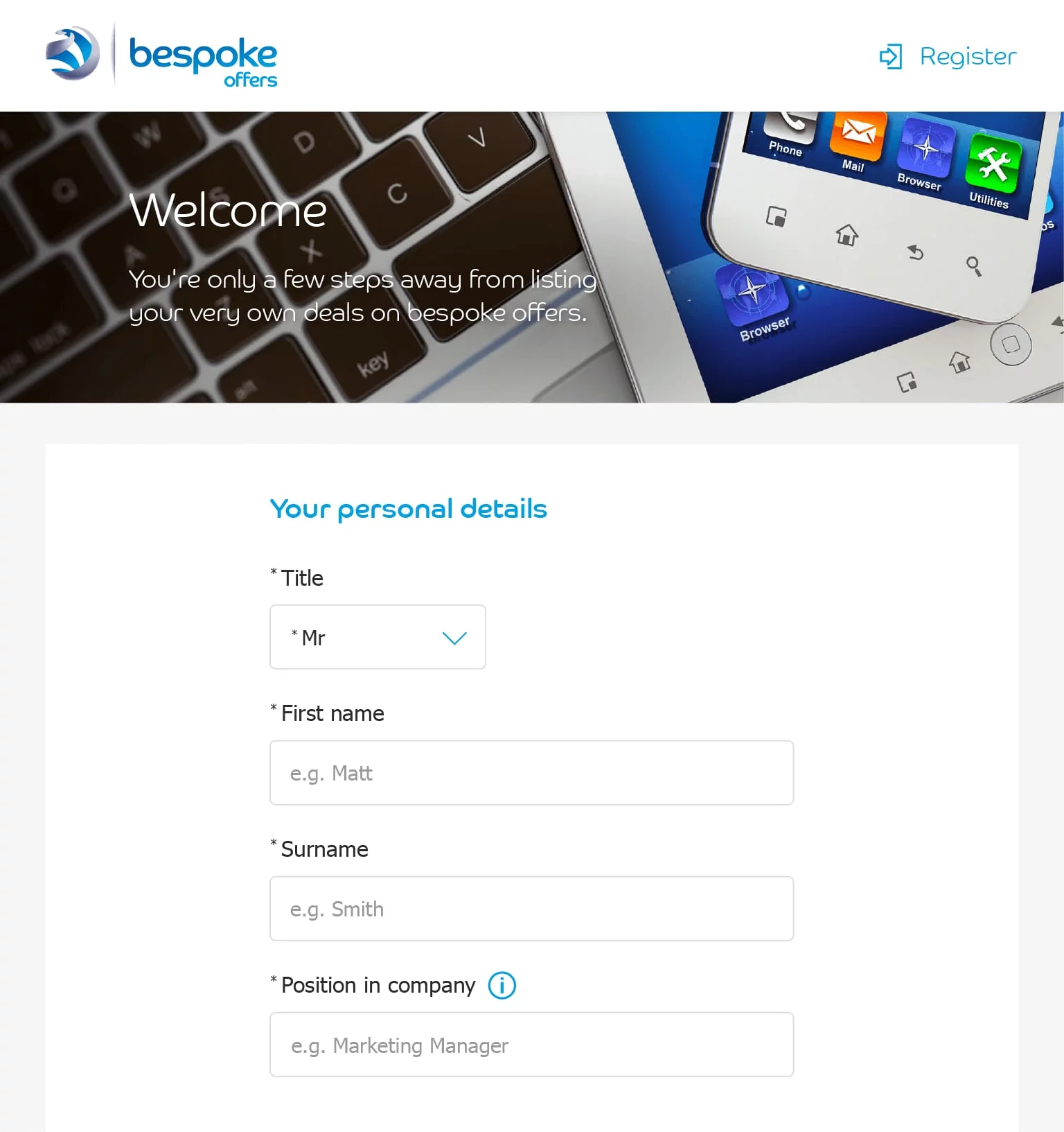 Merchant portal personal detail form