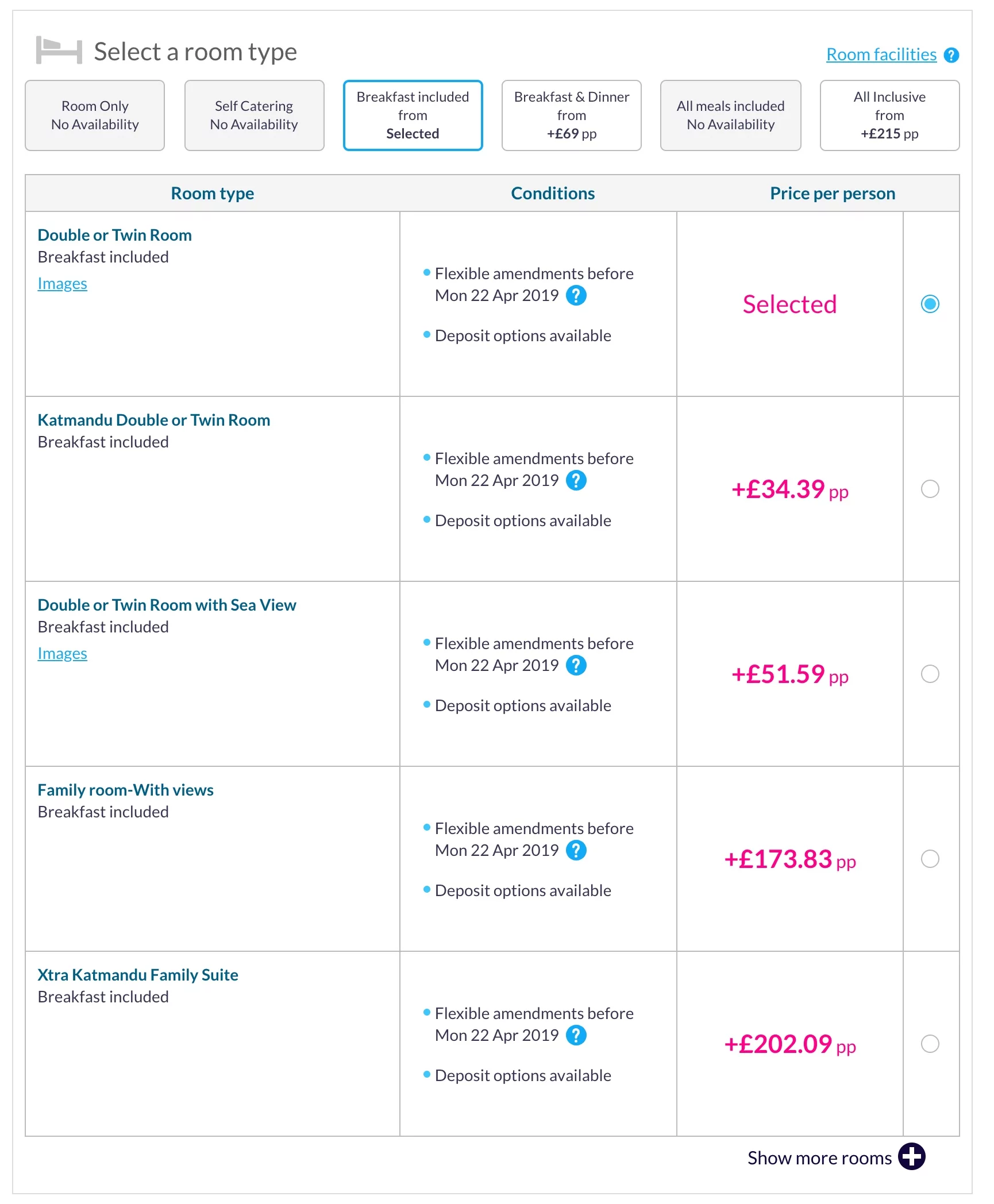 Incremental per person price