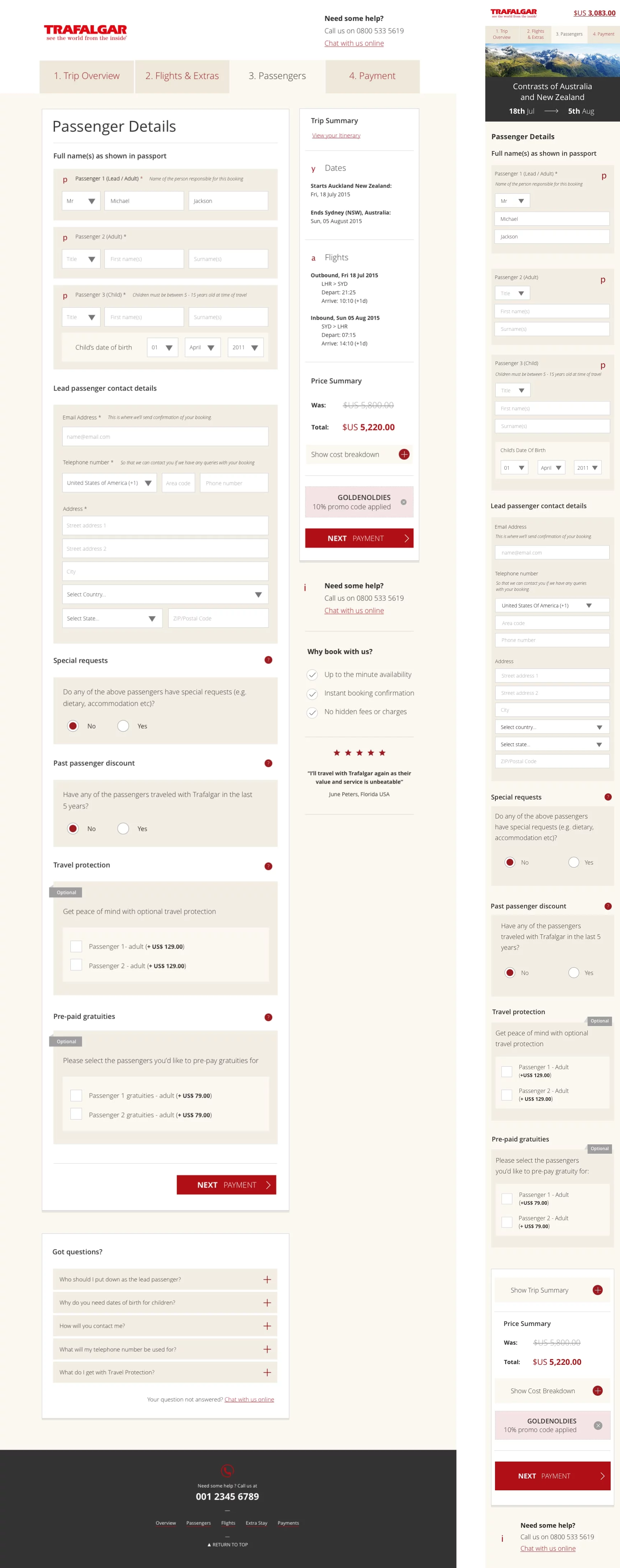 Booking engine passenger details