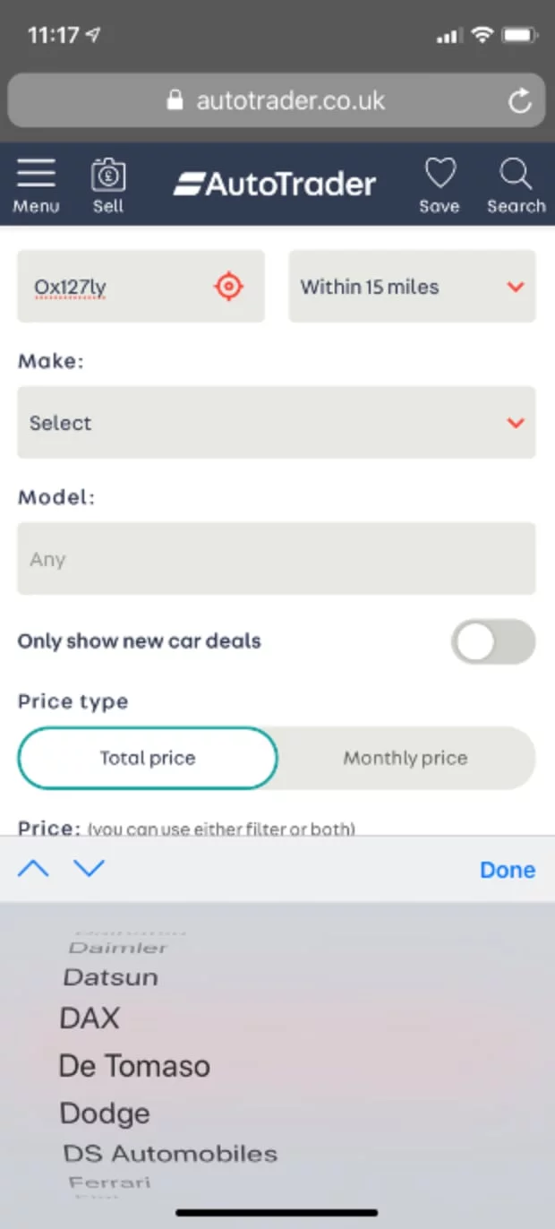 Difficult to select car make