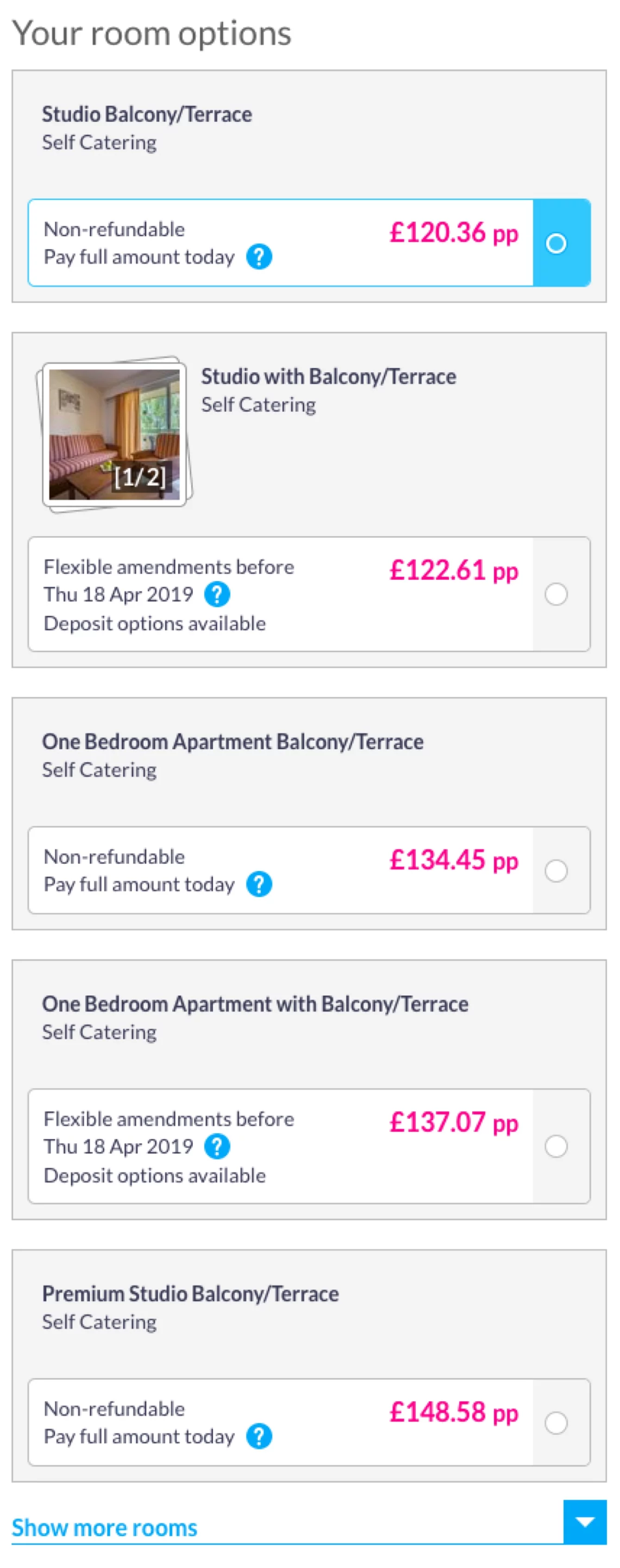 Difficult to view all available room options