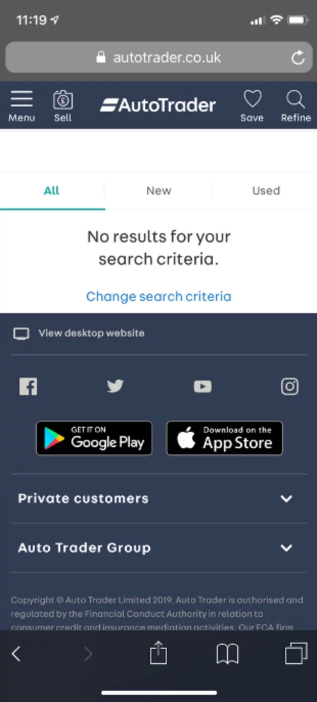 Zero search result on mobile search