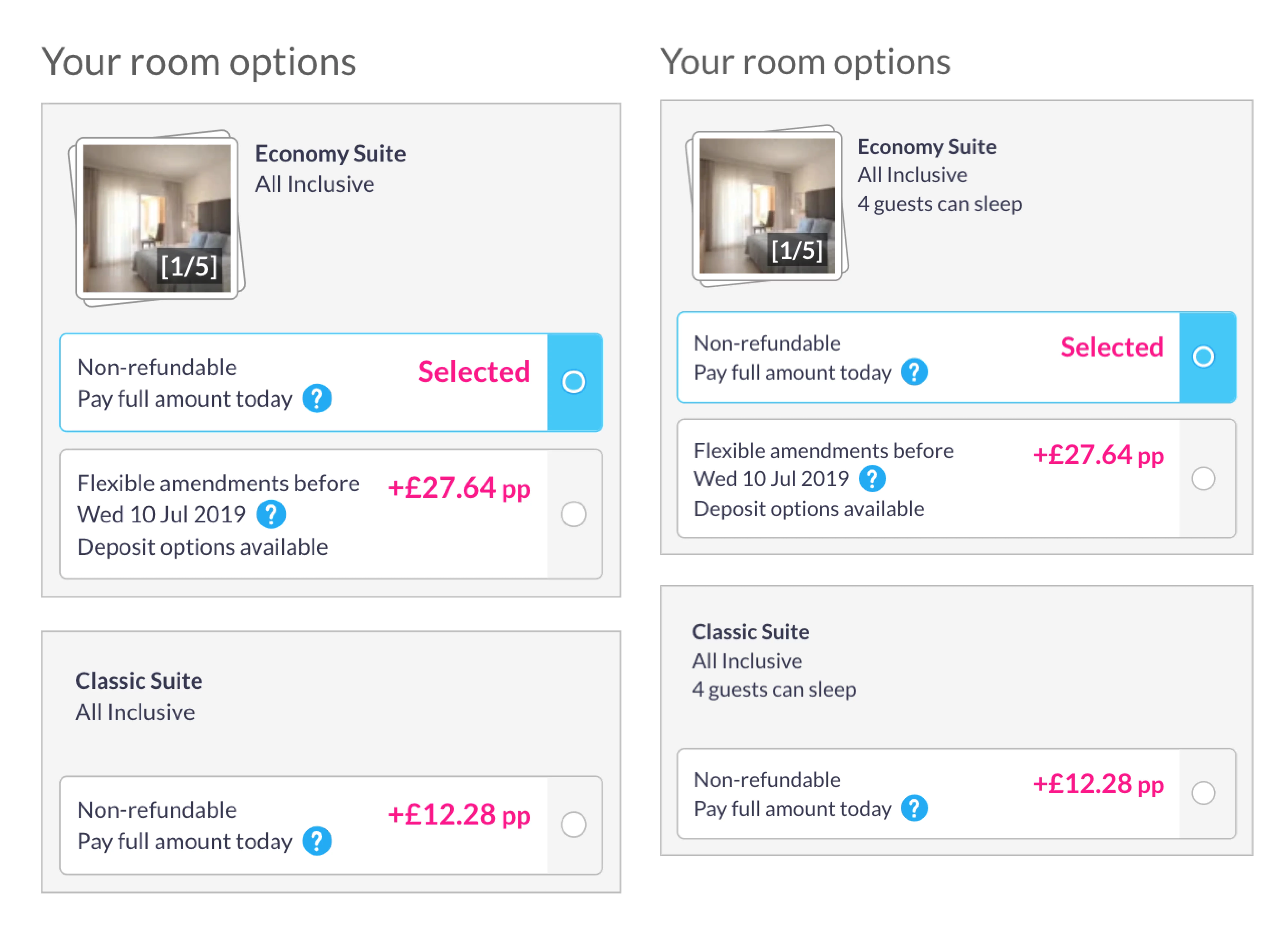 Mobile design of per person price