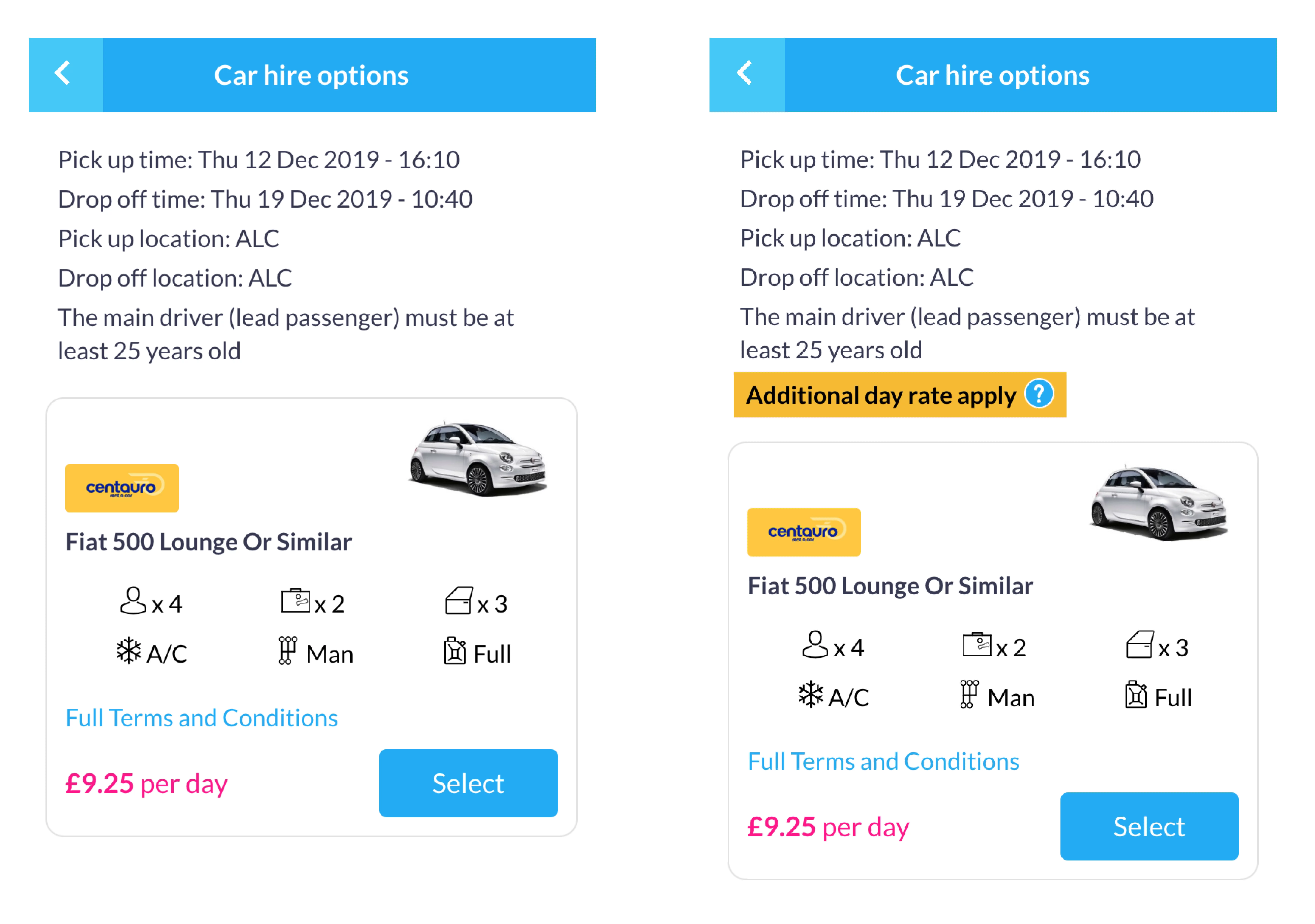 Car hire design