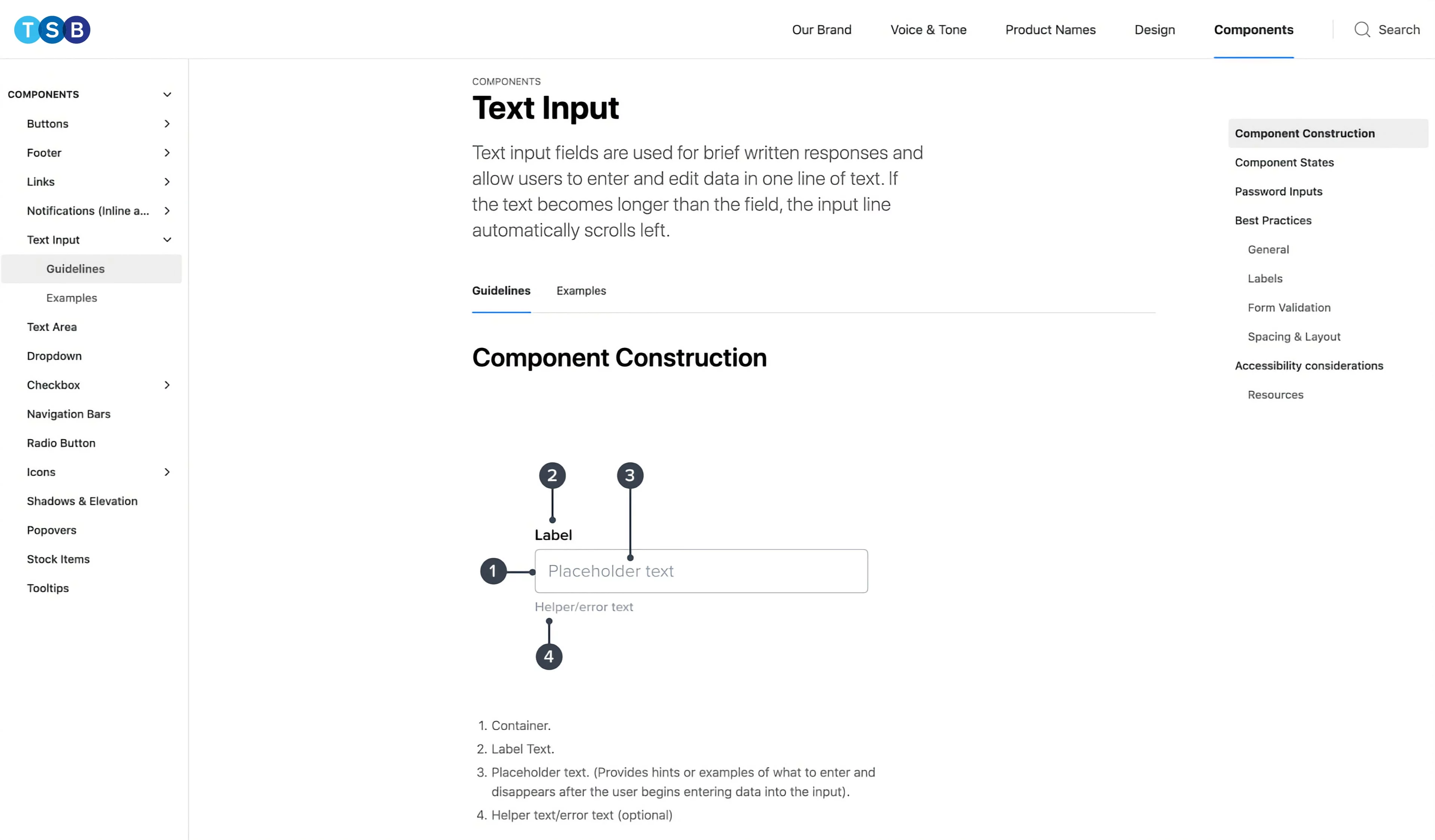 Text input component specification