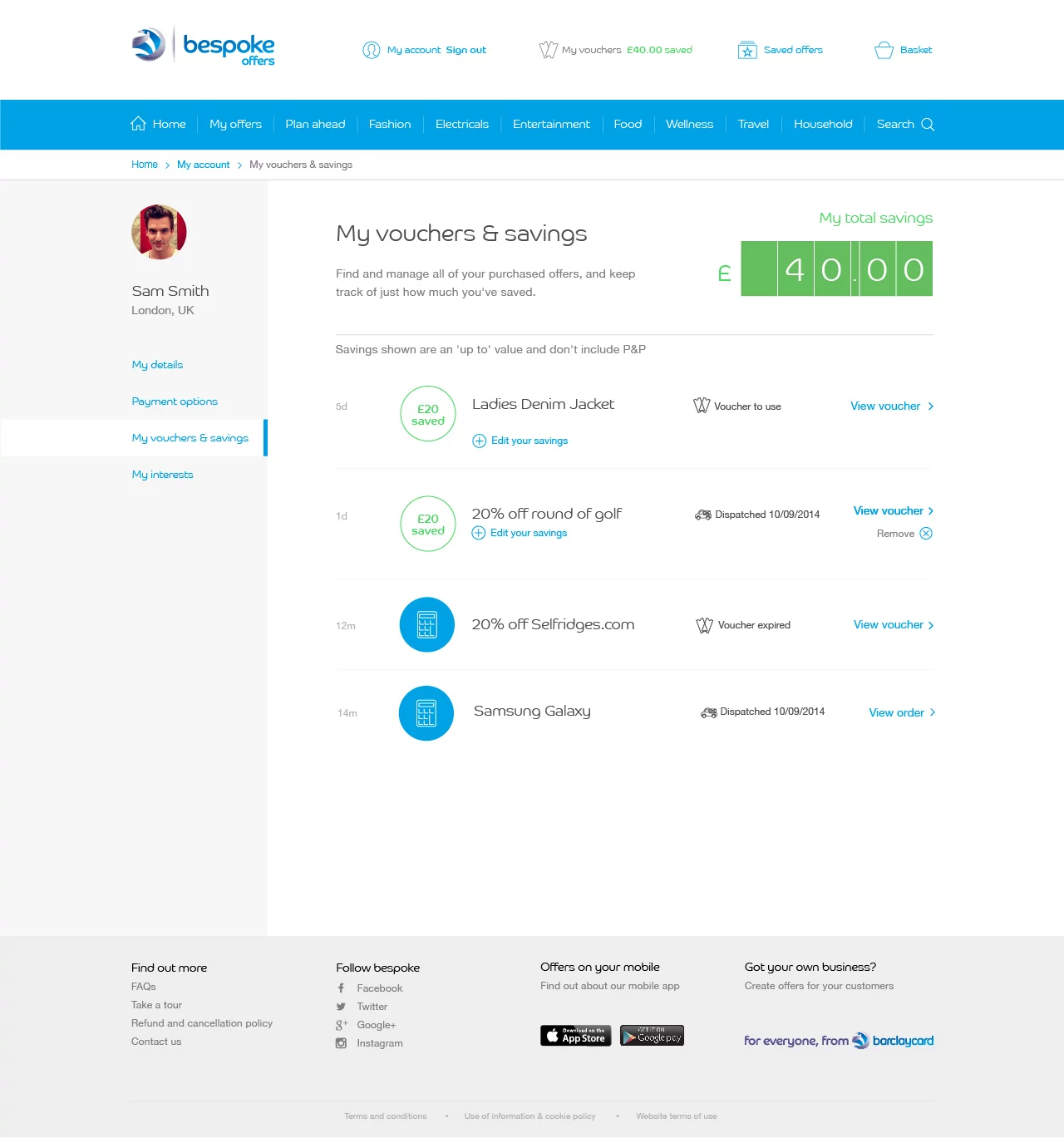 My account and voucher page