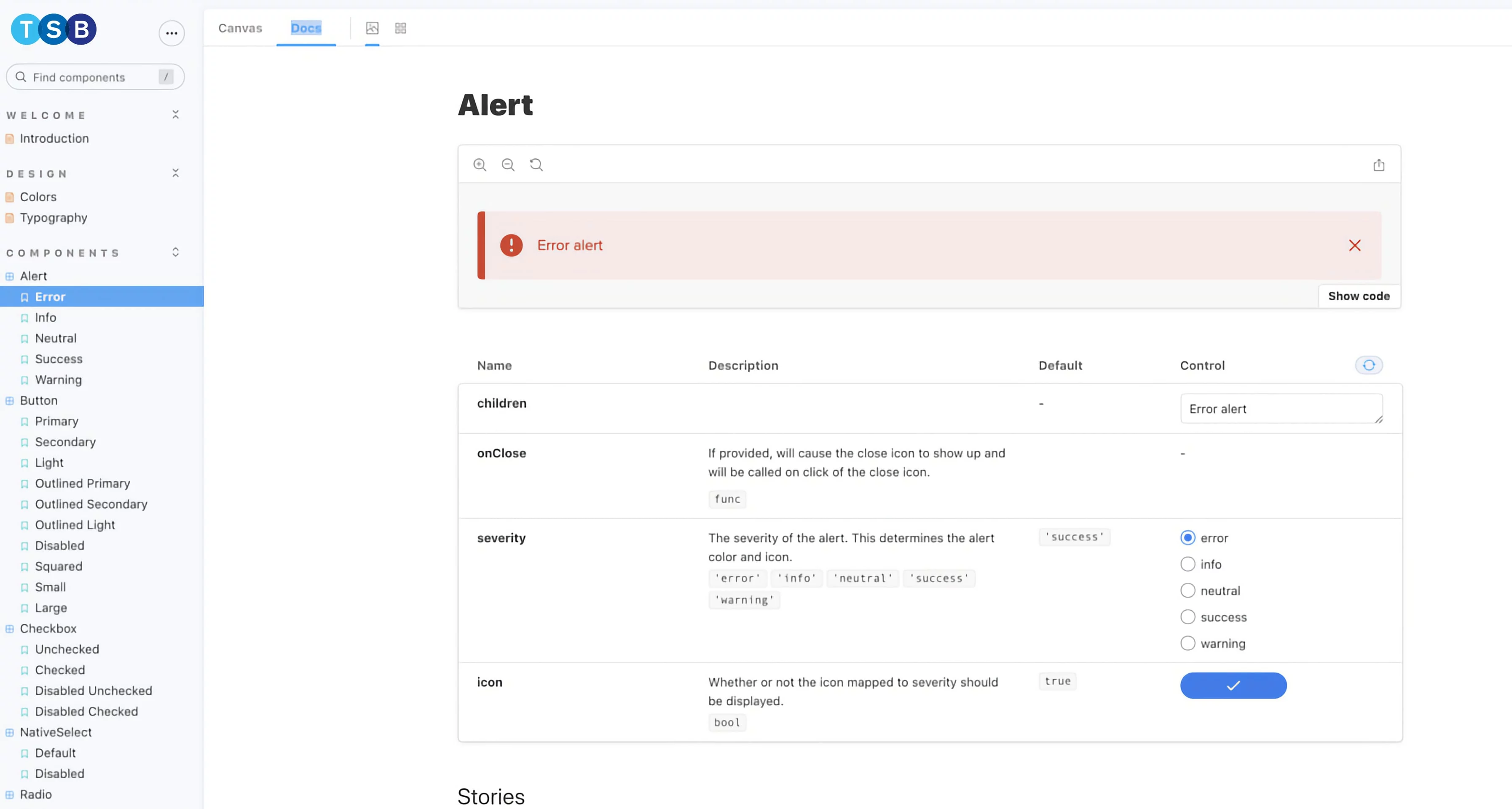 Design system documentation in Storybook