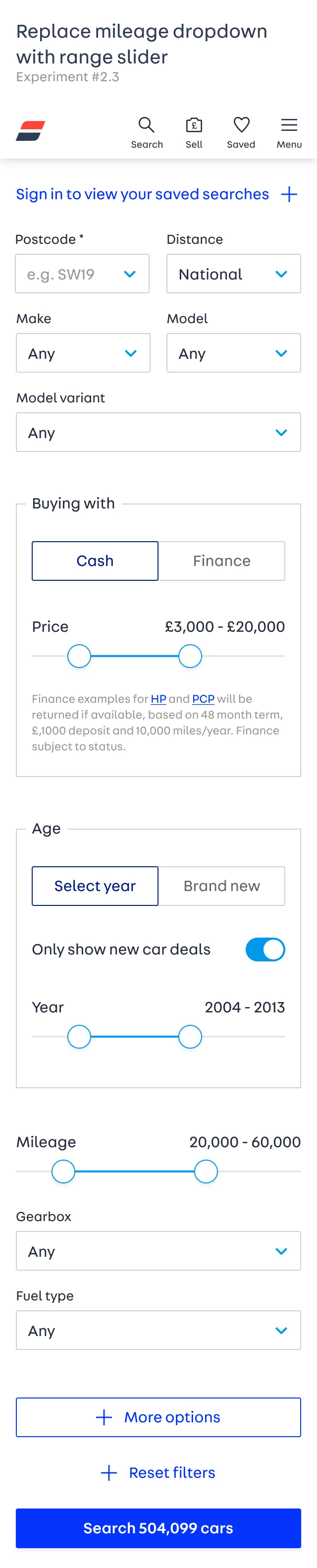 Replace dropdown with range slider