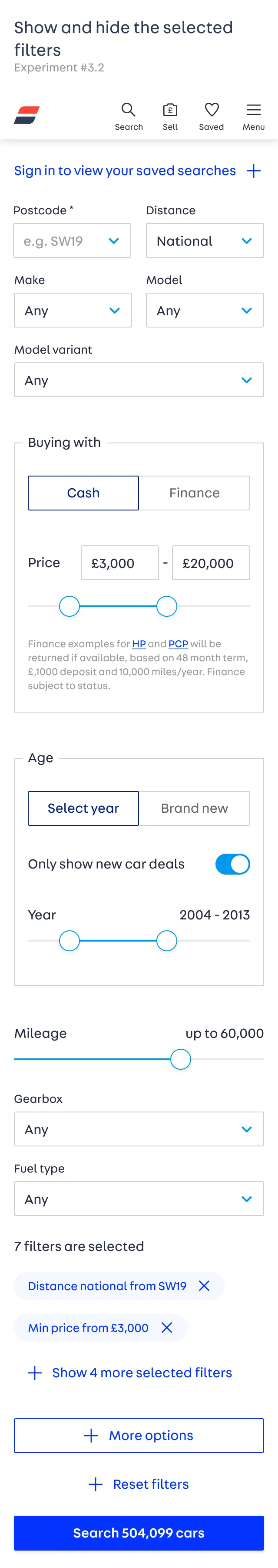 Show and hide selected filters