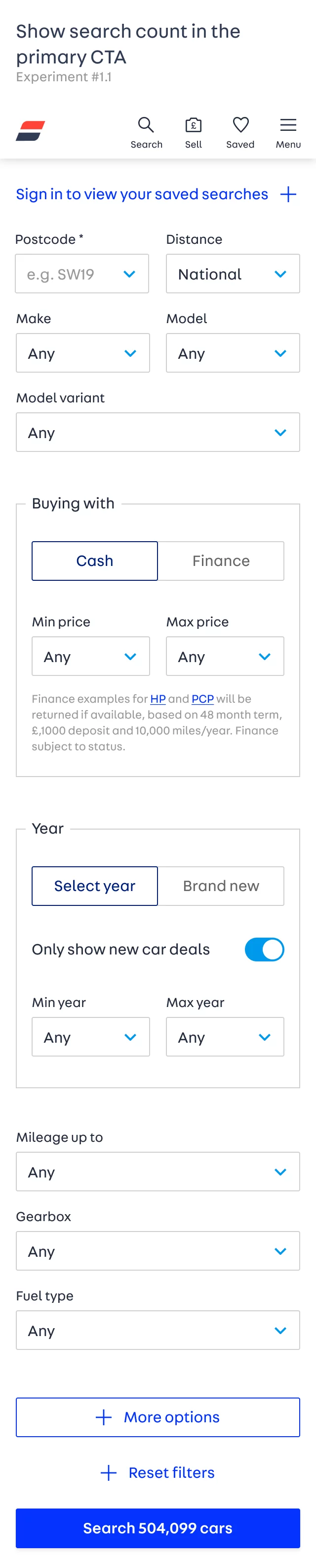 Introduce search count on CTA