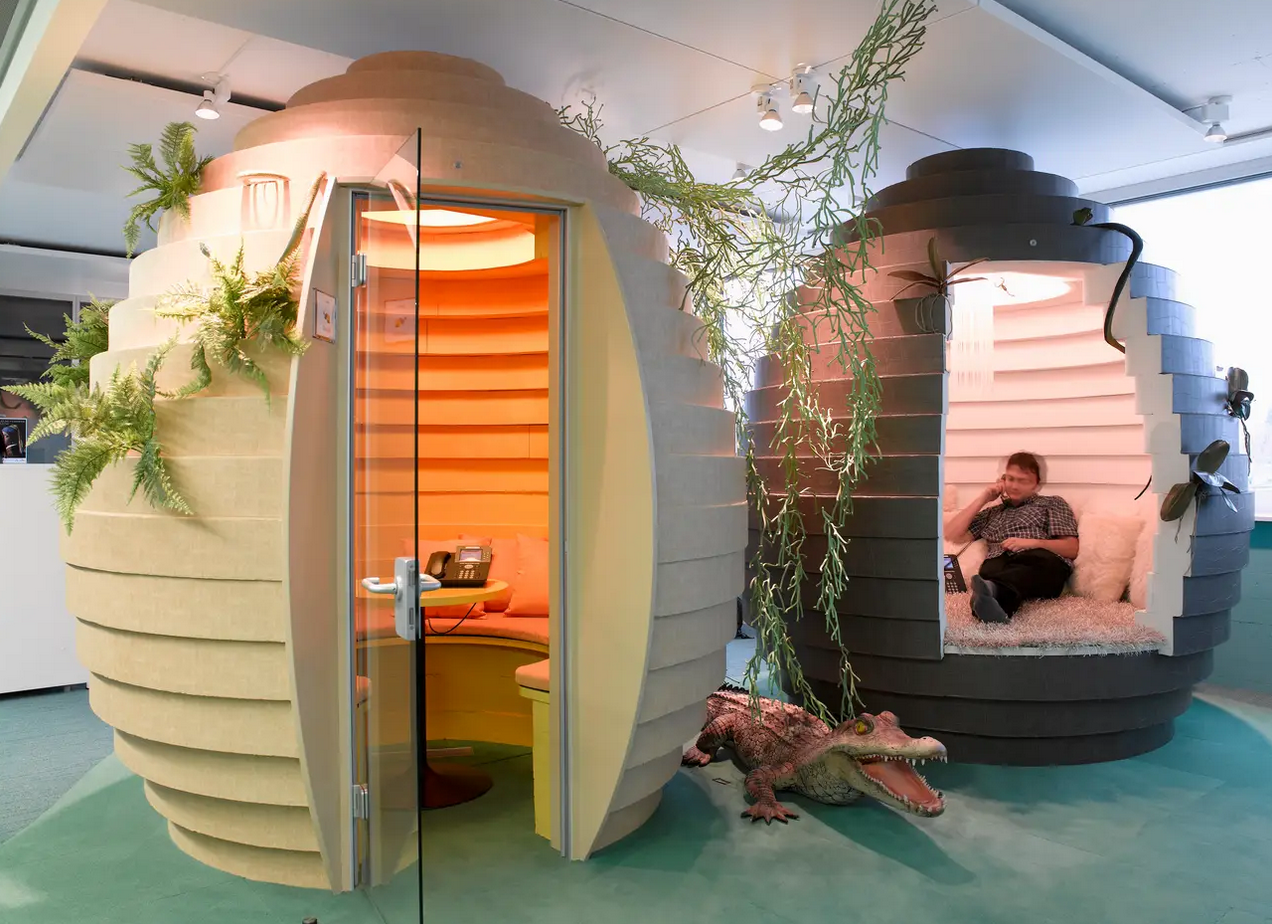 Sleeping pods in the middle of the office.