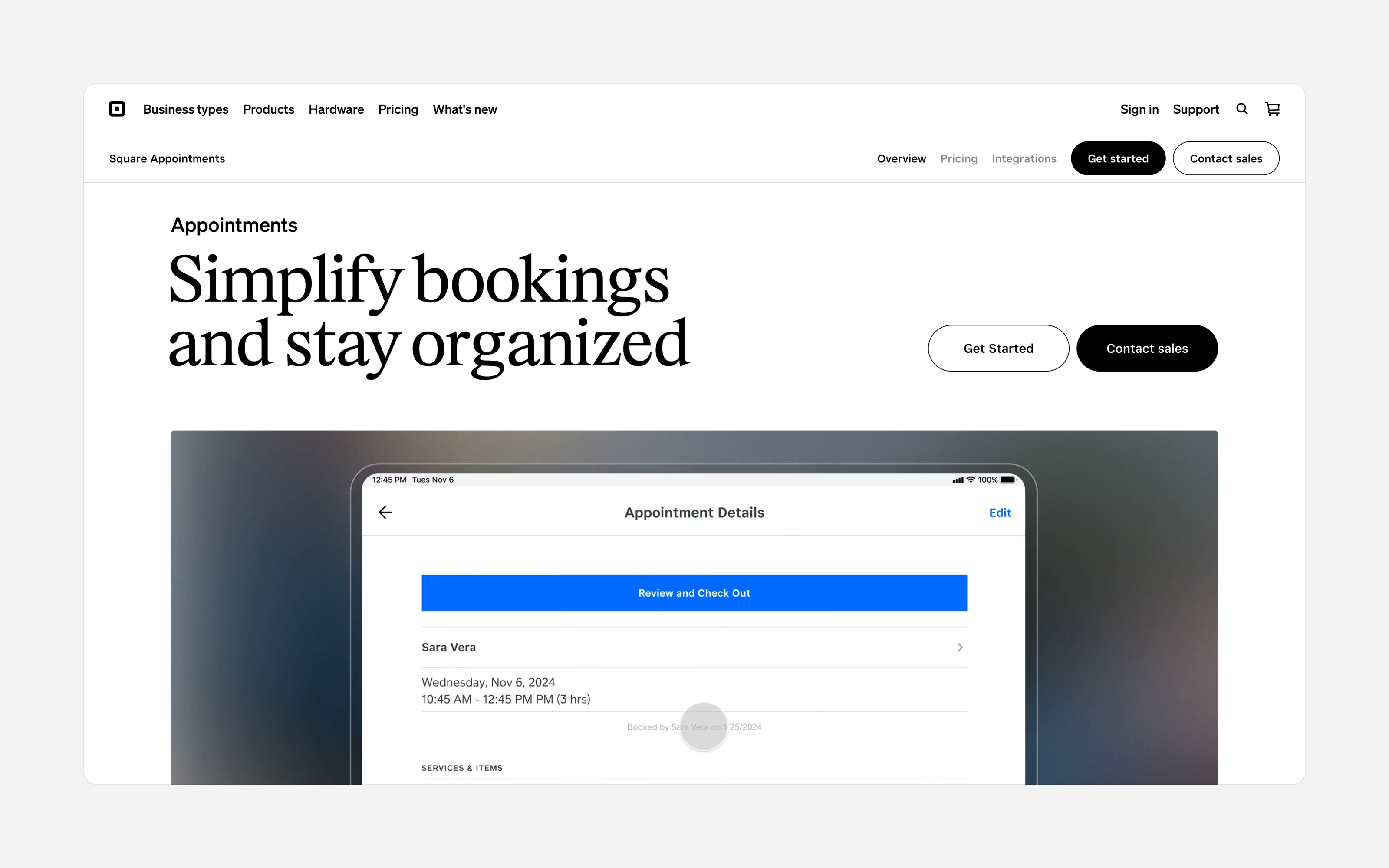 Square Appointments dashboard – massage therapist view