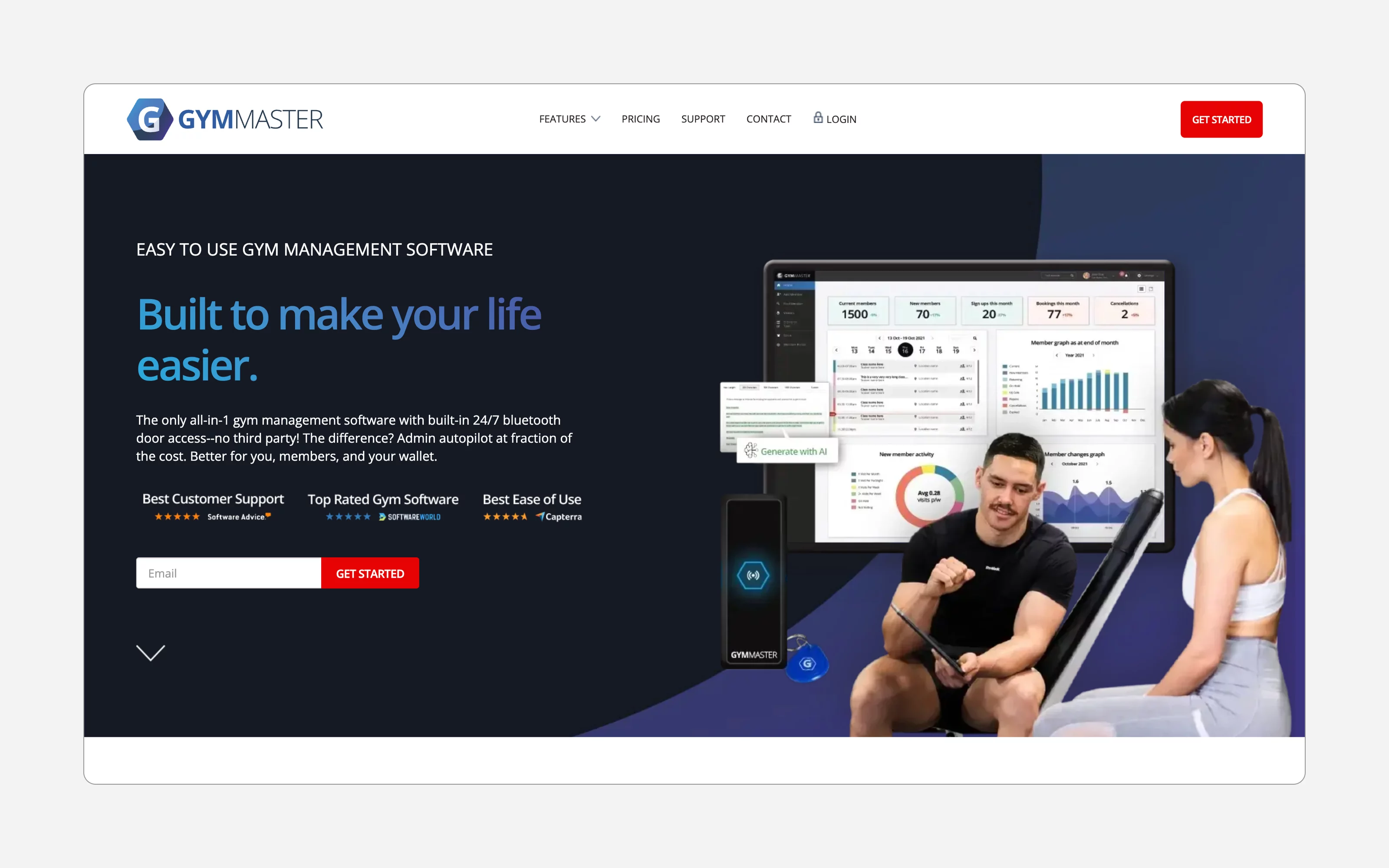 Gym management software – GymMaster dashboard with member access control and class schedule