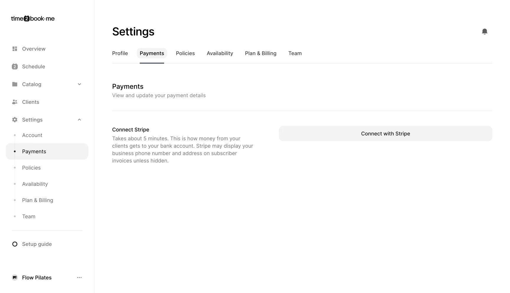 Connecting Stripe to accept payments in Time2book