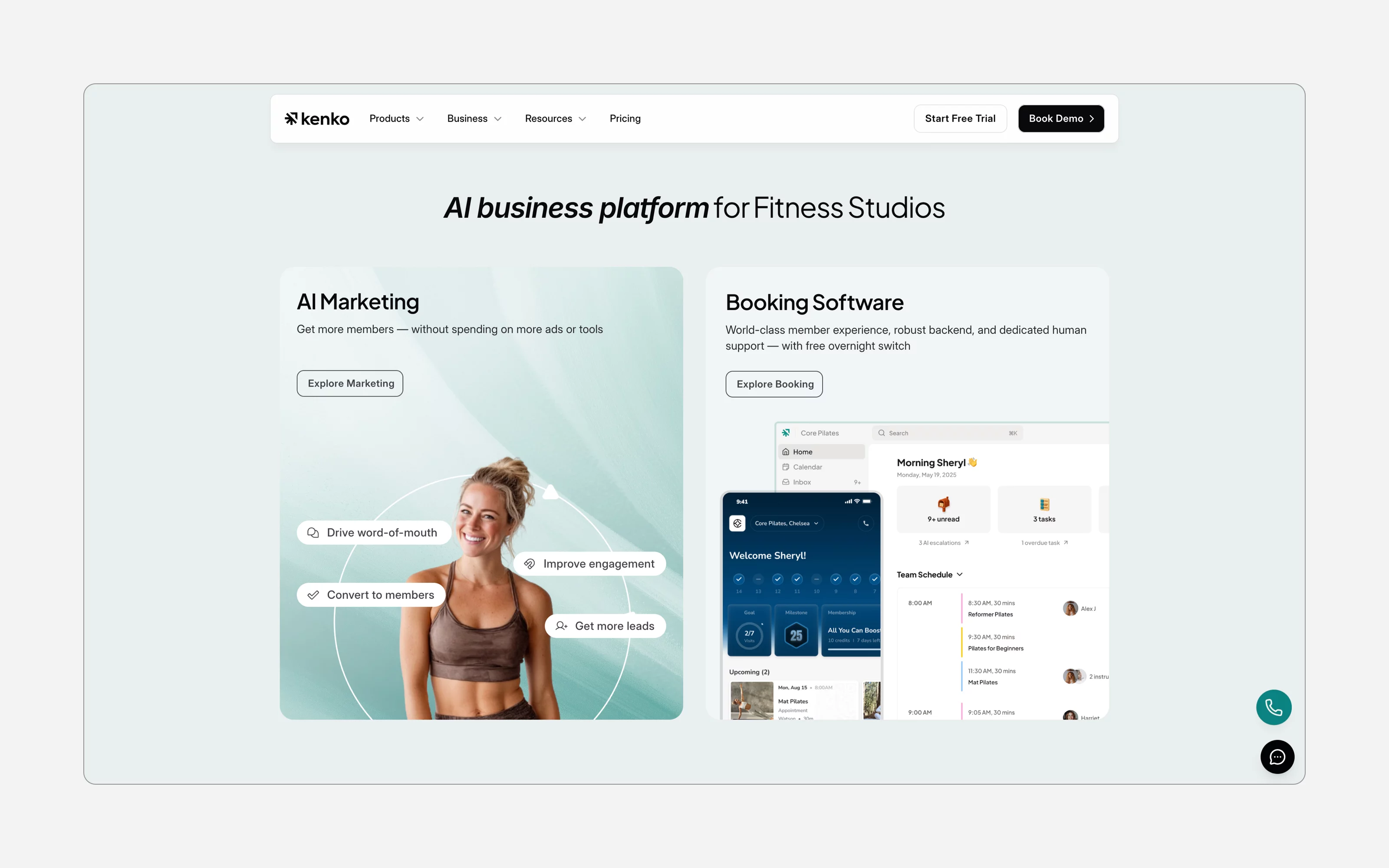 Branded fitness app and online booking calendar – Bookee software dashboard for studio scheduling