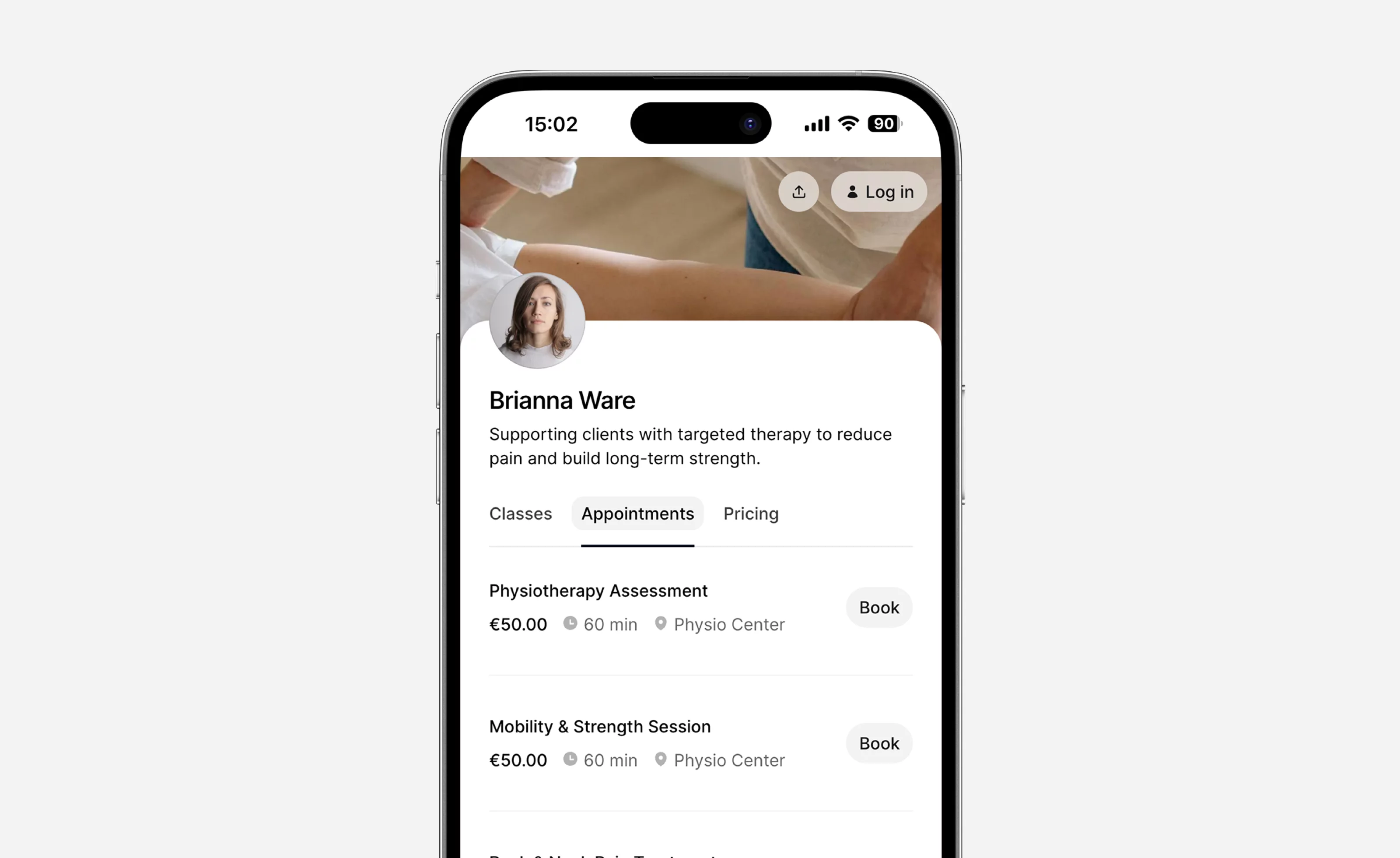 Massage therapist online booking page