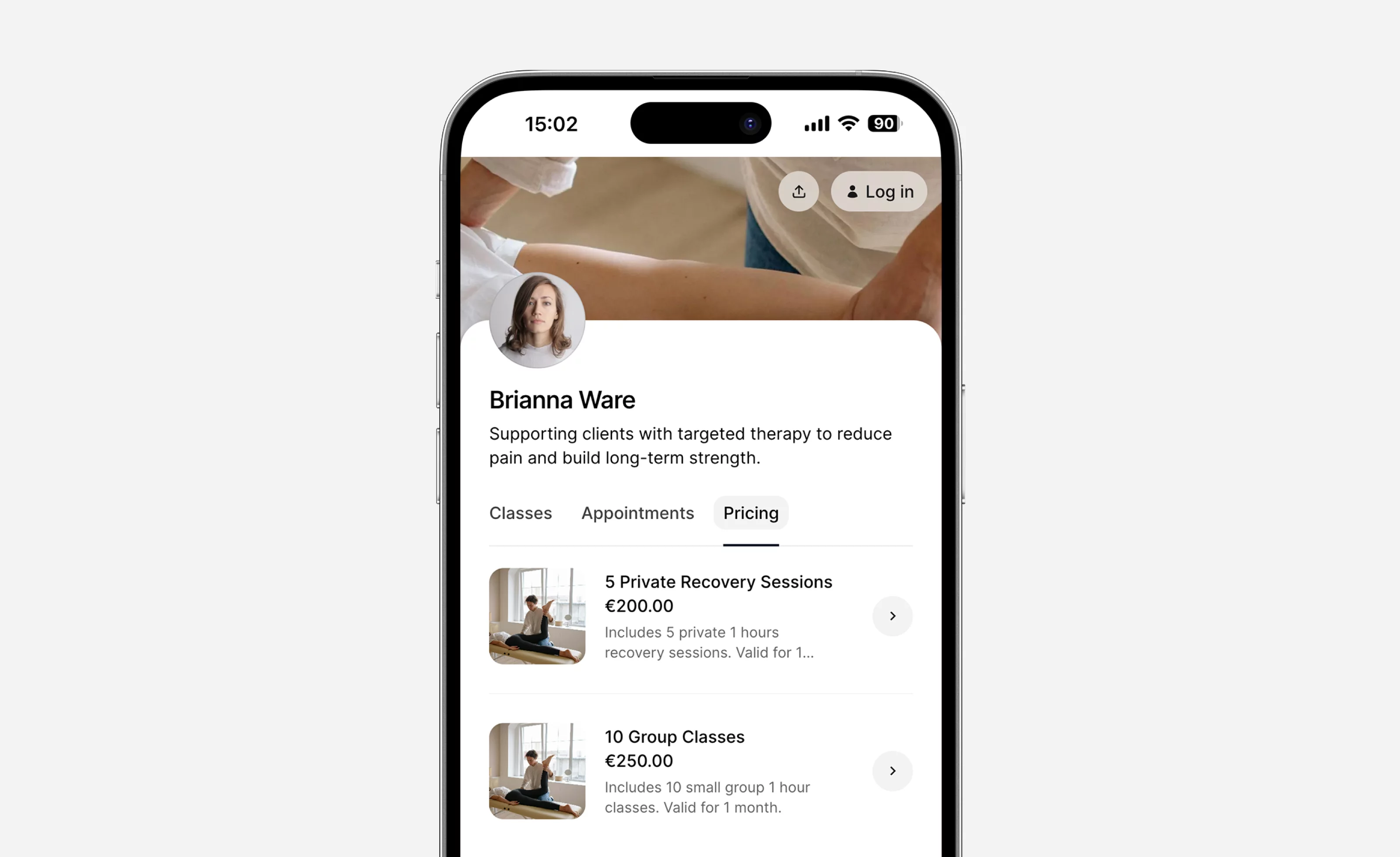 Showing massage prices in your massage therapist booking software
