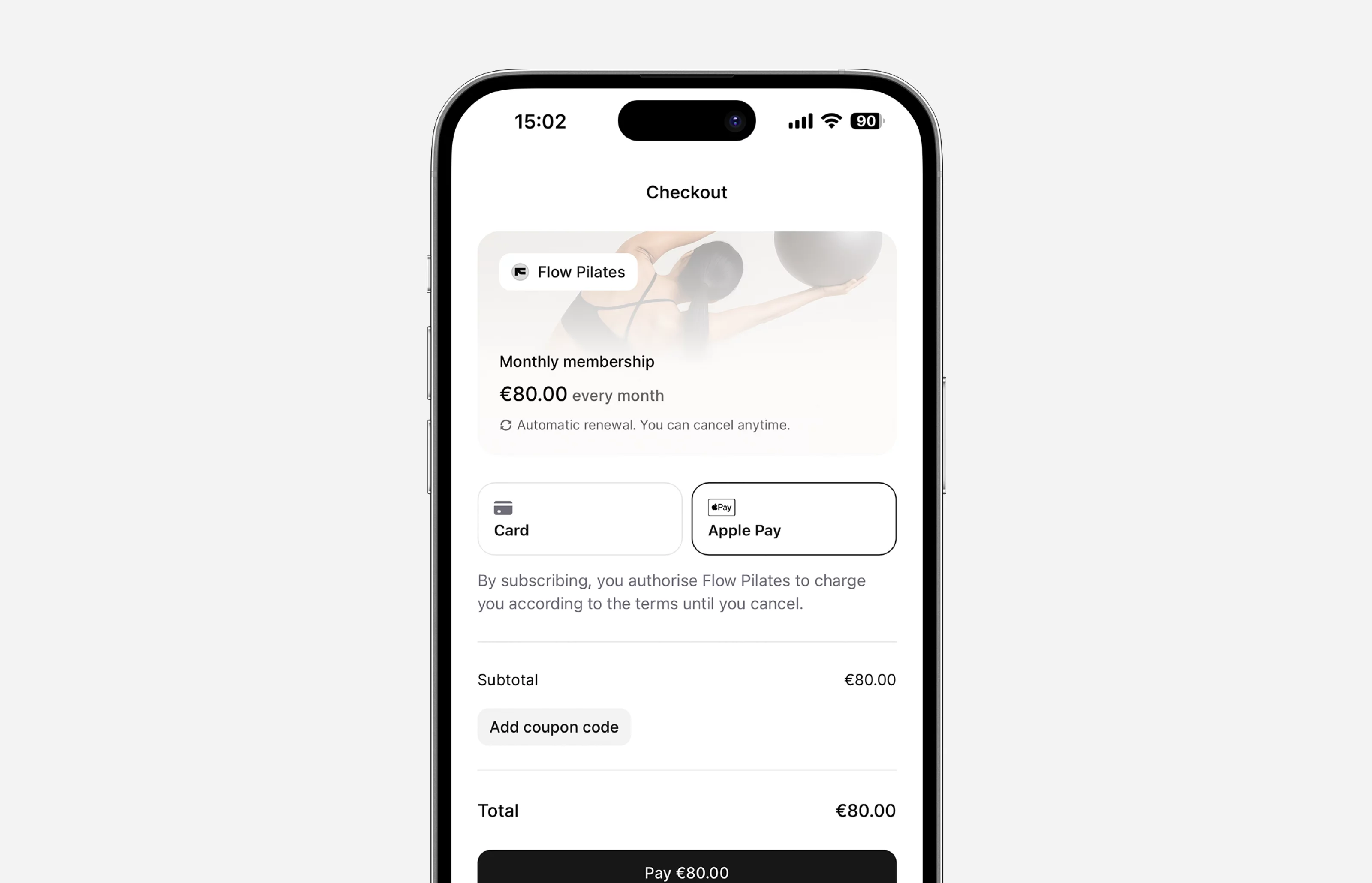 Checkout step for Pilates studio