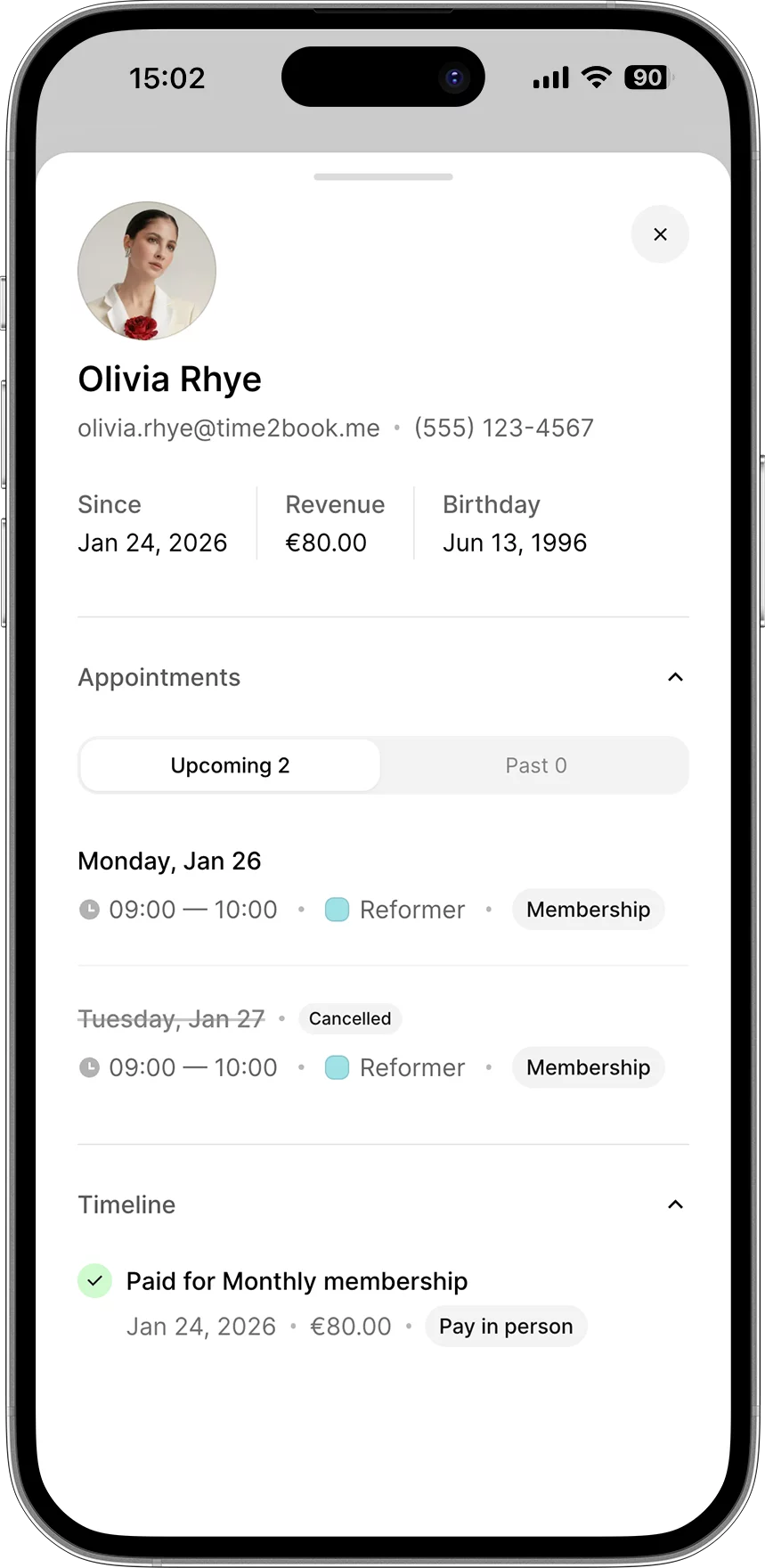 Client details page in client management software