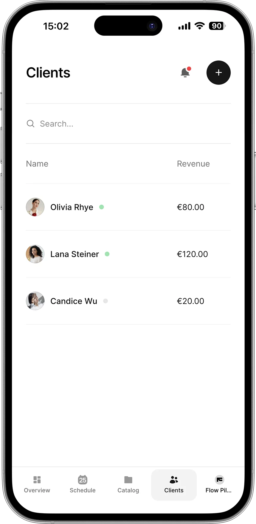 Client managent software with client list