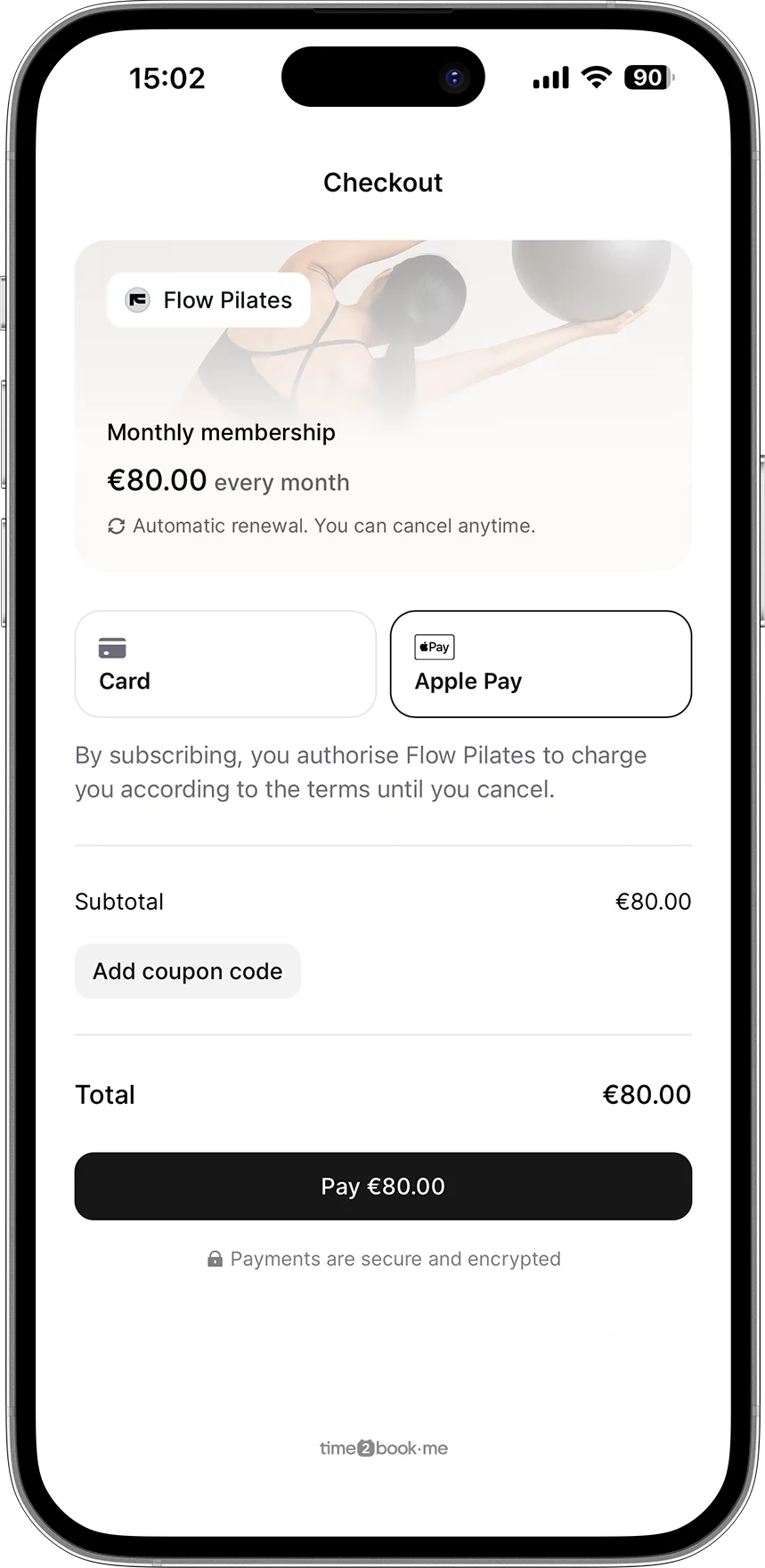 Payment step using Dance studio booking software