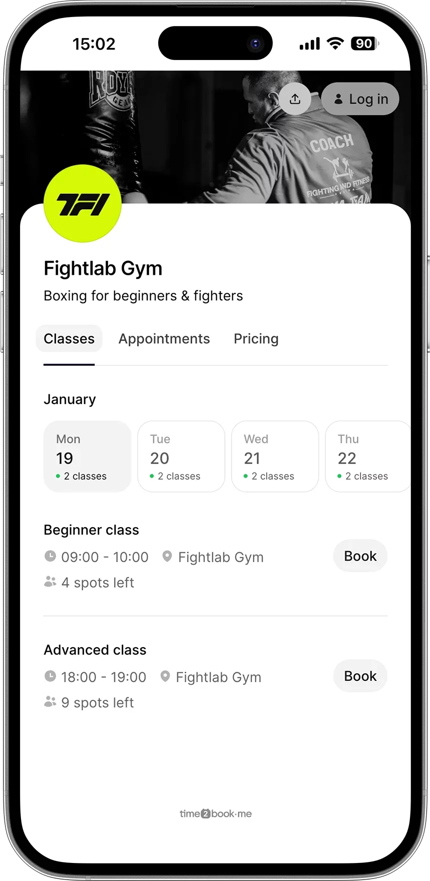 Boxing gym booking app