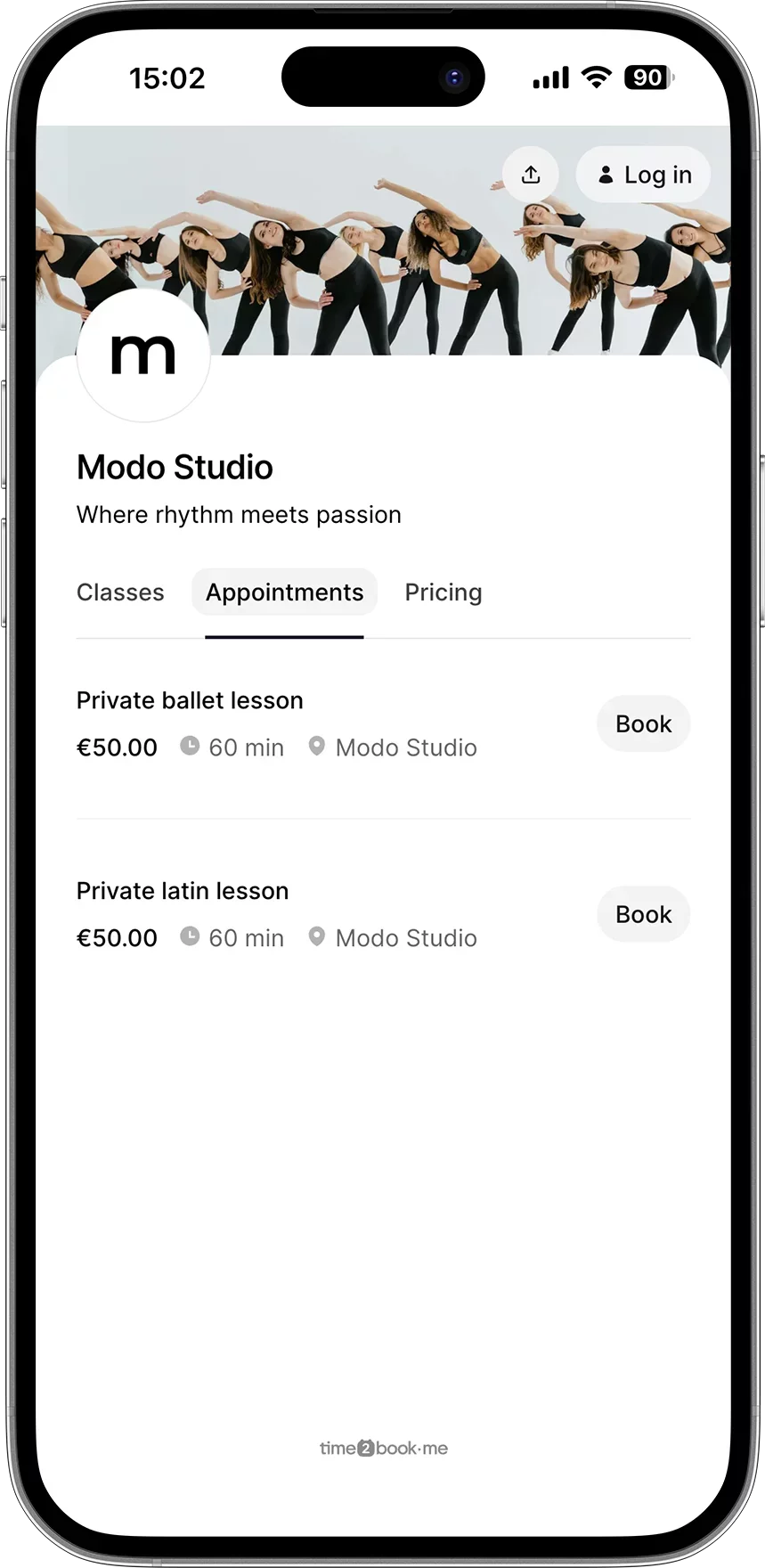 Dance studio class scheduling app
