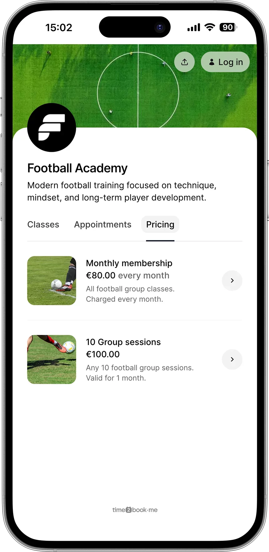 Football academy payments online