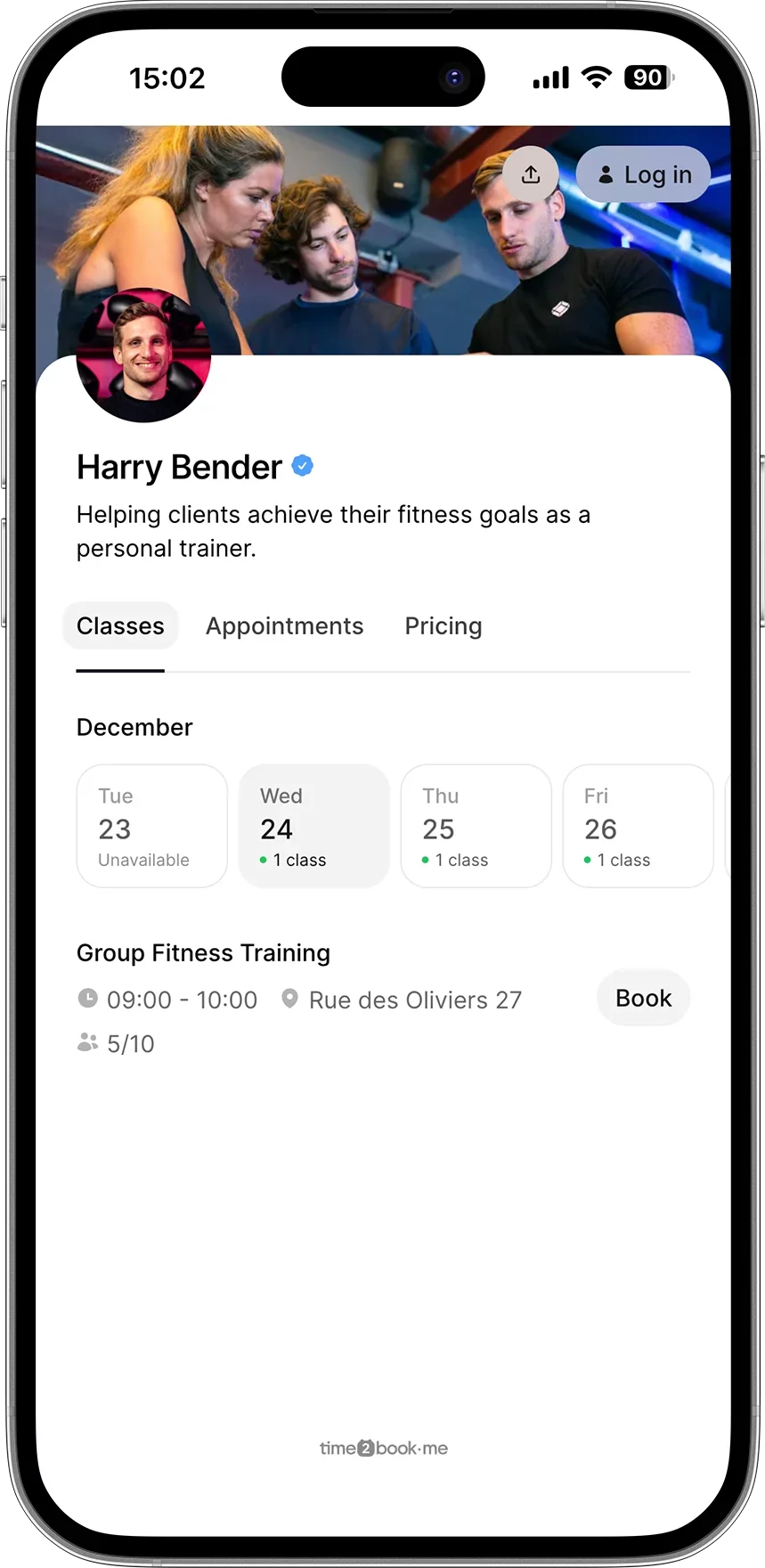 Personal trainer class scheduling app