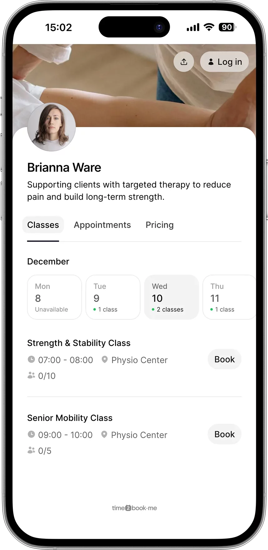 Physiotherapist class scheduling app