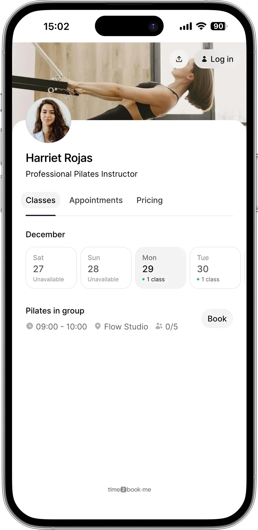Pilates instructor class scheduling app