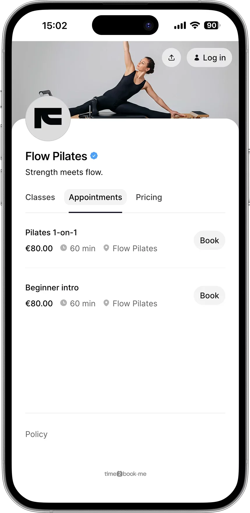 Pilates studio class scheduling app