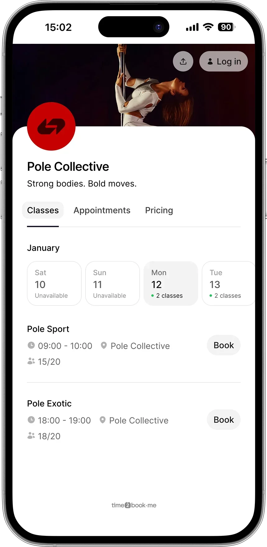 Pole dance booking app