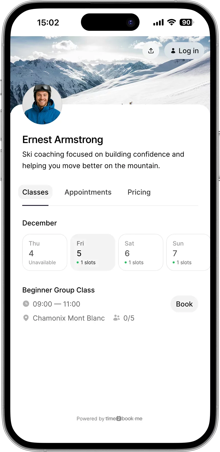 Ski instructor class scheduling app