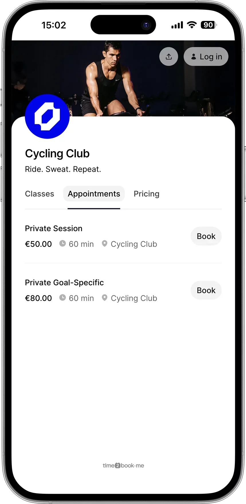 Spin studio class scheduling app