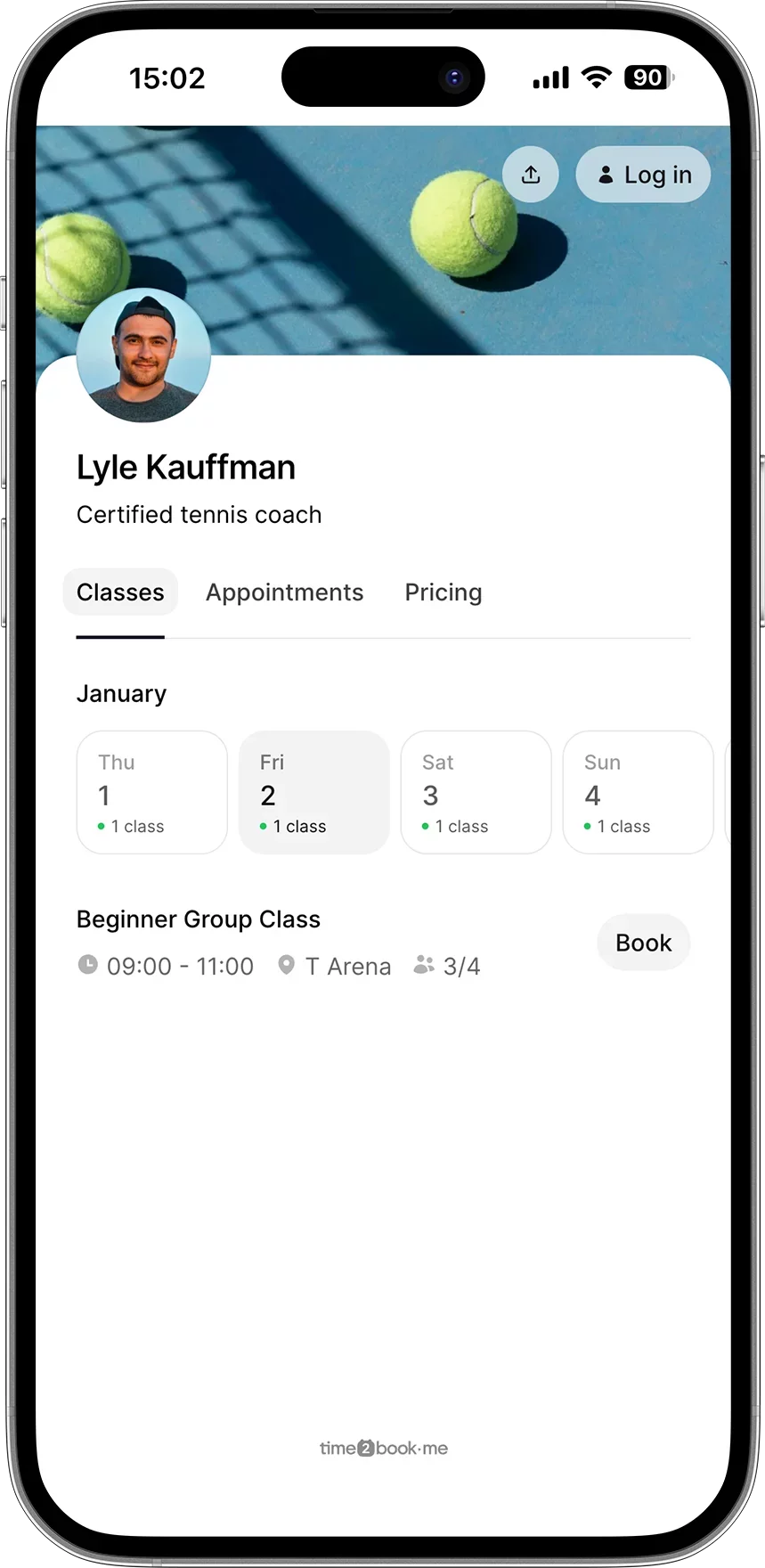 Tennis coach class scheduling app