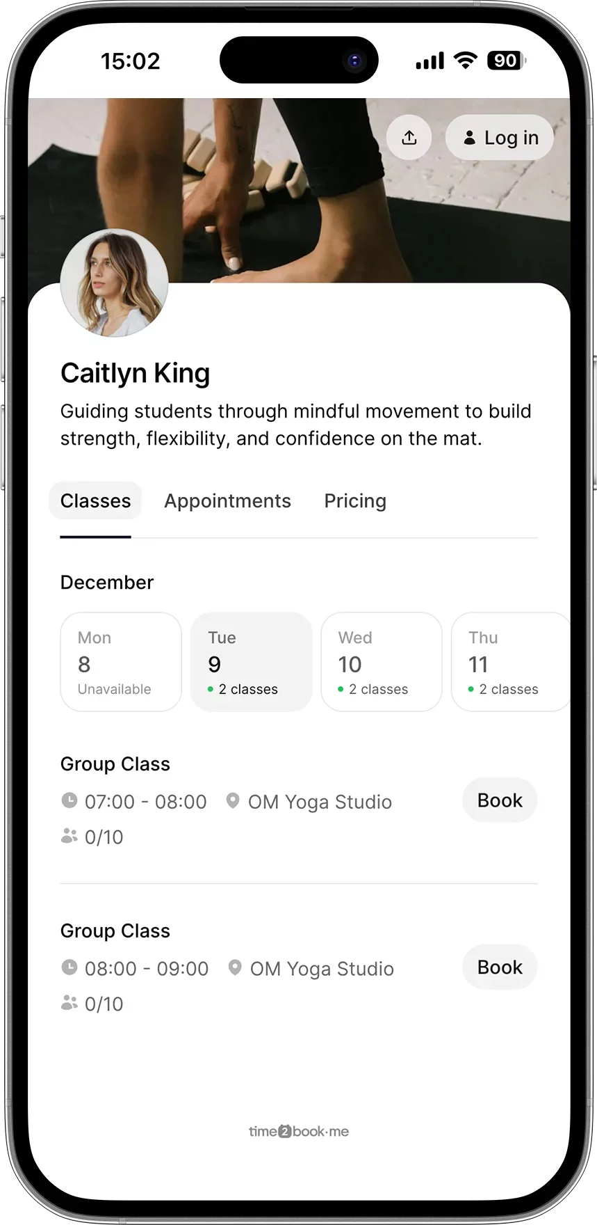 Yoga teacher class scheduling app